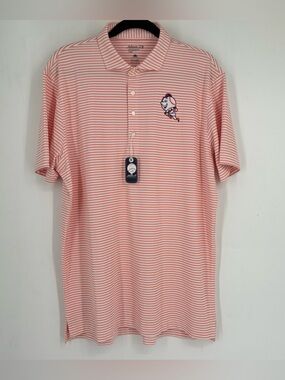 NEW Johnnie-O Large New York Mets Stetsons Striped Mesh Polo Baseball Orange MLB